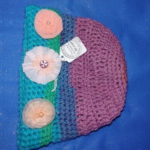 Child's multicolored hand crocheted hat 8yrs to 12
